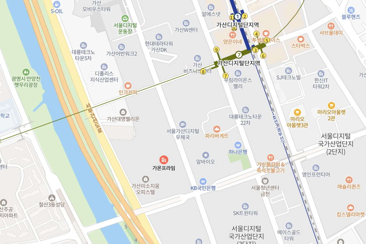 가온프라임 위치 - 서울특별시 금천구 가산디지털2로 101 한라원앤원타워